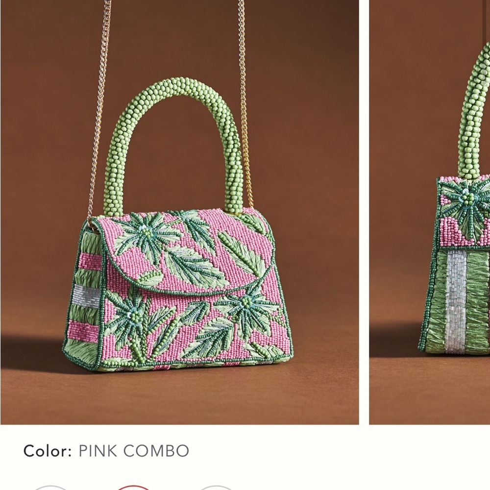 NWT Anthropologie Pink and Green Beaded Handbag - The Samara Bag